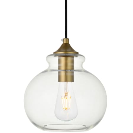Elegant Lighting Destry 8" Wide Mini Pendant Brass / Clear
