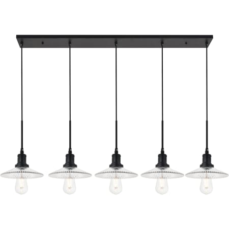 Elegant Lighting Waltz 5 Light 49" Wide Linear Pendant Black / Clear