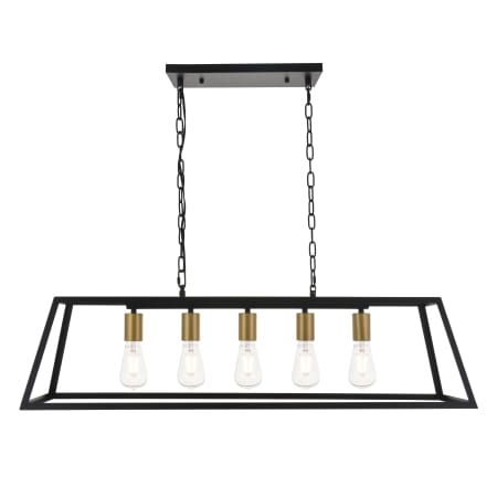 Elegant Lighting Resolute 5 Light 38" Wide Linear Chandelier Brass / Black