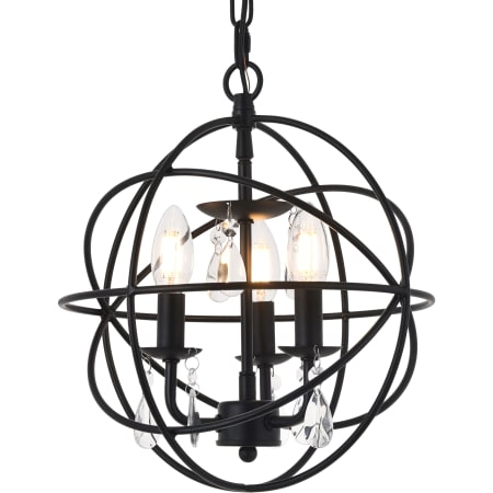Elegant Lighting Wallace 3 Light 12" Wide Crystal Pendant Matte Black / Clear