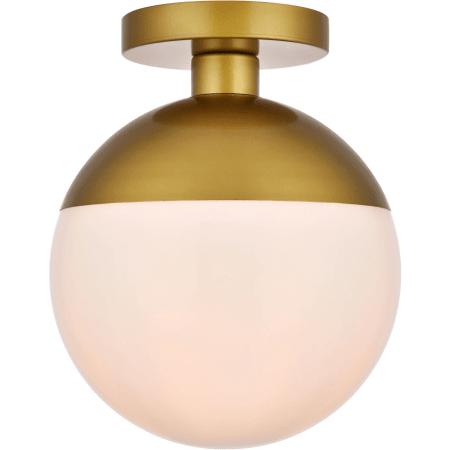Elegant Lighting Eclipse Single Light 10" Wide Semi-Flush Globe Ceiling Fixture with Frosted Glass Brass