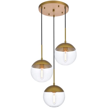 Elegant Lighting Eclipse 3 Light 18" Wide Multi Light Pendant Brass