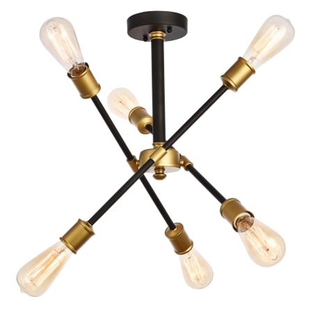 Elegant Lighting Axel 6 Light 17" Wide Semi-Flush Ceiling Fixture Black / Brass