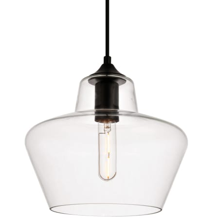 Elegant Lighting Placido Single Light 9-13/16" Wide Mini Pendant with a Glass Shade Black / Clear