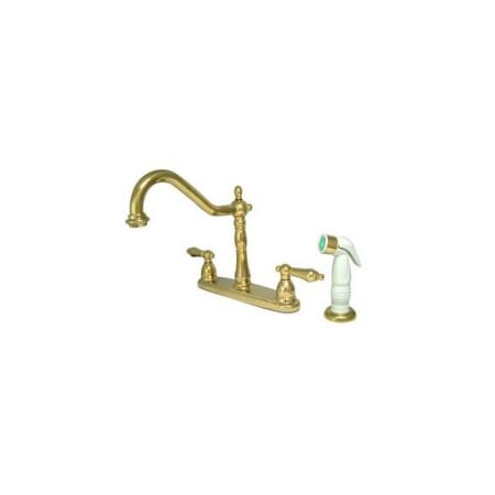 Elements Of Design New Orleans Double Handle Kitchen Faucet with Metal Lever Handles and White Sidespray Polished Brass (PVD)