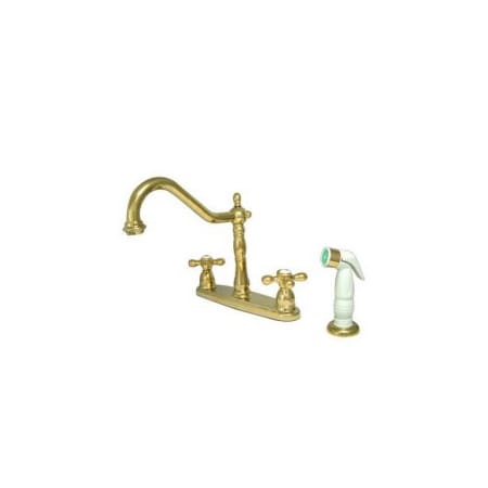 Elements Of Design New Orleans Double Handle Kitchen Faucet with Metal Cross Handles and White Sidespray Polished Brass (PVD)