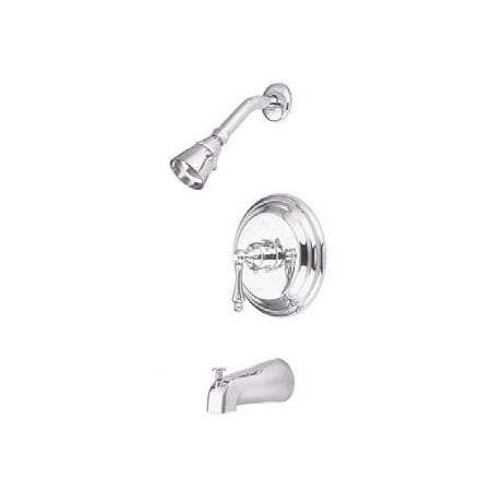 Elements Of Design Single Handle Tub and Shower Trim with Single Function Shower Head, Tub Spout and Porcelain Cross Handle from the Hot Springs Collection Polished Brass (PVD)