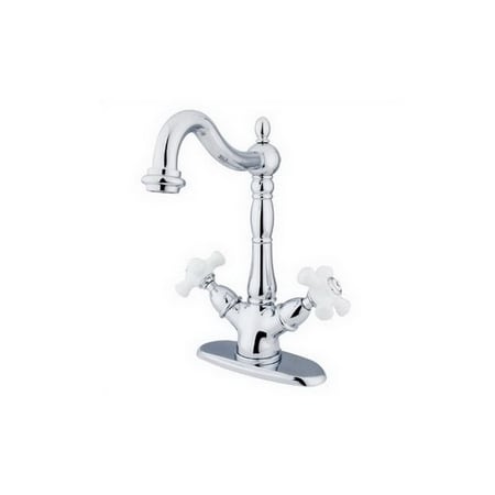 Elements Of Design Double Handle Vessel Sink Faucet with 4" Deck Plate and Porcelain Cross Handles from the Heritage Collection Chrome