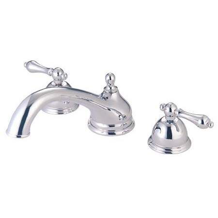 Elements Of Design Double Handle Deck Mounted Roman Tub Filler with Porcelain Lever Handles from the Chicago Collection Polished Brass (PVD)