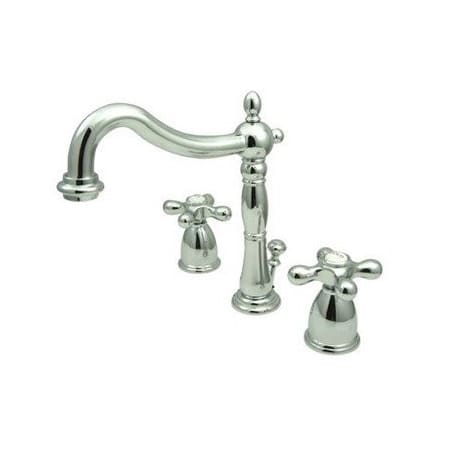 Elements Of Design Double Handle 8" to 16" Widespread Bathroom Faucet with Metal Cross Handles and Brass Drain Assembly from the Heritage Collection Chrome
