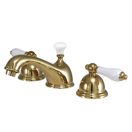 Elements Of Design Double Handle 8" to 16" Widespread Bathroom Faucet with Porcelain Lever Handles from the Chicago Collection Polished Brass (PVD)