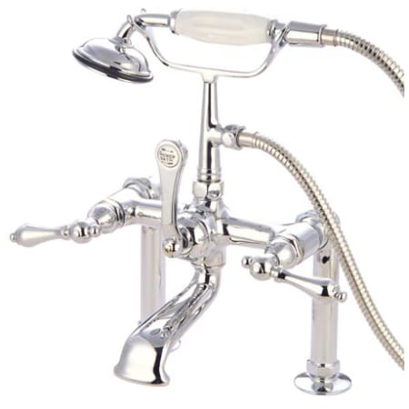 Elements Of Design Triple Handle Deck Mounted Clawfoot Tub Filler with 7" Center, 8" Spout Reach, Personal Hand Shower and Metal Lever Handles from the Hot Springs Collection Chrome