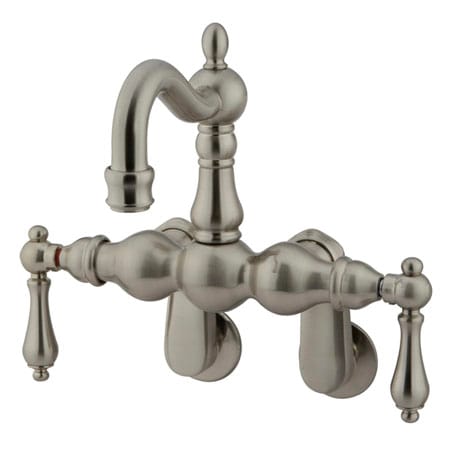 Elements Of Design Vintage Double Handle Wall Mounted Clawfoot Tub Filler with 3-3/8" to 9" Adjustable Center and Metal Handles Satin Nickel