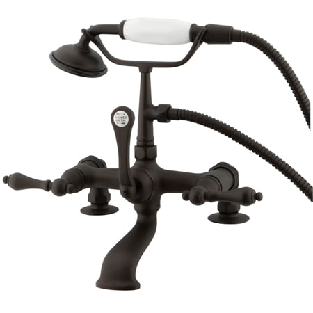 Elements Of Design Triple Handle Wall Mounted Clawfoot Tub Filler with 7" Center, Personal Hand Shower and Metal Lever Handles from the Hot Springs Collection Oil Rubbed Bronze