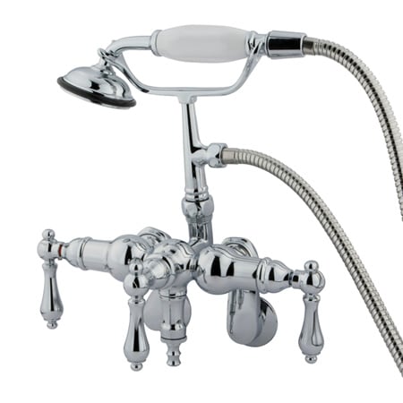 Elements Of Design Triple Handle Wall Mounted Clawfoot Tub Filler with 3-3/8" to 9" Center, Personal Hand Shower and Metal Lever Handles from the Hot Springs Collection Chrome