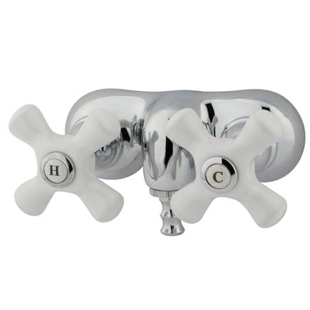 Elements Of Design Double Handle Wall Mounted Clawfoot Tub Filler with 3-3/8" Center, Non-Code Spout and Porcelain Cross Handles from the Hot Springs Collection Chrome