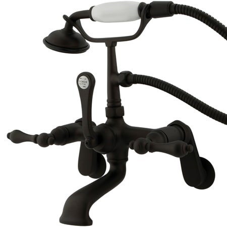 Elements Of Design Triple Handle Wall Mounted Clawfoot Tub Filler with 3-3/8" to 11" Adjustable Center, Personal Hand Shower and Metal Lever Handles from the Hot Springs Collection Oil Rubbed Bronze