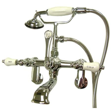 Elements Of Design Triple Handle Wall Mounted Clawfoot Tub Filler with 3-3/8" to 11" Adjustable Center, Personal Hand Shower and Hot / Cold Porcelain Lever Handles from the Hot Springs Collection Chrome