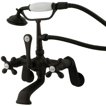Elements Of Design Triple Handle Wall Mounted Clawfoot Tub Filler with Adjustable Center, Personal Hand Shower and Metal Cross Handles from the Hot Springs Collection Oil Rubbed Bronze