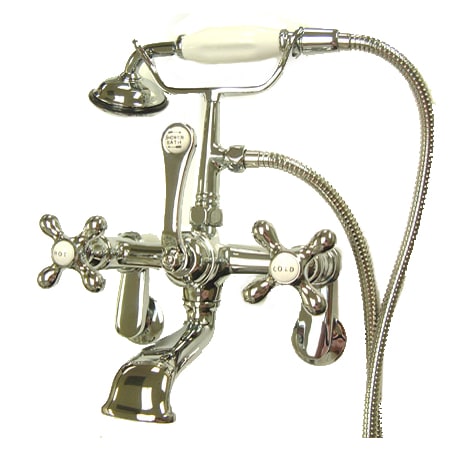 Elements Of Design Triple Handle Wall Mounted Clawfoot Tub Filler with Adjustable Center, Personal Hand Shower and Metal Cross Handles from the Hot Springs Collection Chrome