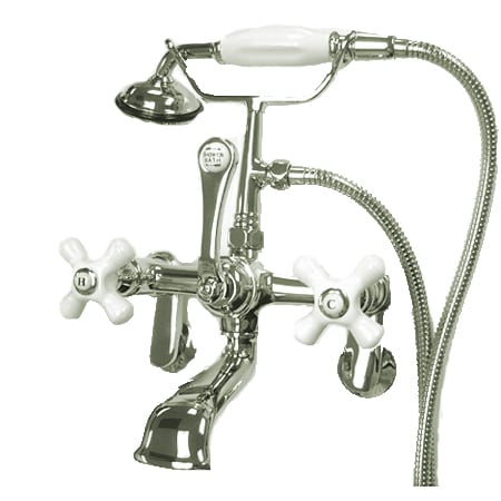 Elements Of Design Triple Handle Wall Mounted Clawfoot Tub Filler with Adjustable Center, Personal Hand Shower and Porcelain Cross Handles from the Hot Springs Collection Chrome