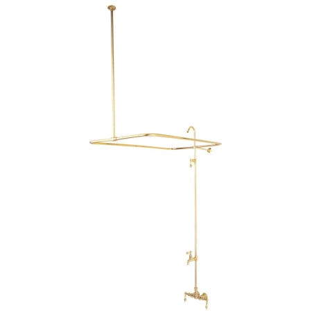 Elements Of Design Triple Handle Wall Mounted Clawfoot Tub Filler and Shower System with Metal Lever Handles from the Hot Springs Collection Polished Brass (PVD)