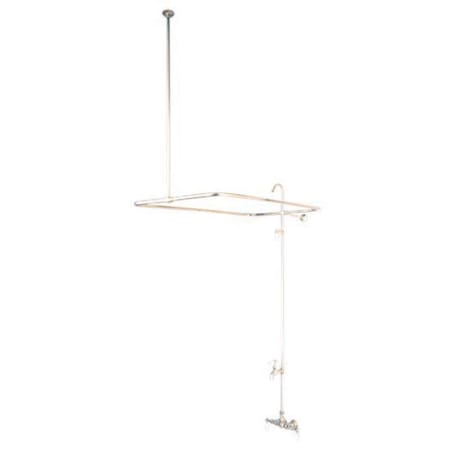 Elements Of Design Triple Handle Wall Mounted Clawfoot Tub Filler and Shower System with Porcelain Lever Handles from the Hot Springs Collection Satin Nickel