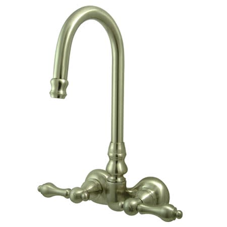 Elements Of Design Double Handle Wall Mounted Clawfoot Tub Filler with 3-3/8" Center, Hi-Rise Spout and Metal Lever Handles from the Hot Springs Collection Satin Nickel