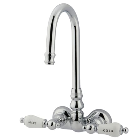 Elements Of Design Double Handle Wall Mounted Clawfoot Tub Filler with 3-3/8" Center, Hi-Rise Spout and Hot / Cold Porcelain Lever Handles from the Hot Springs Collection Chrome