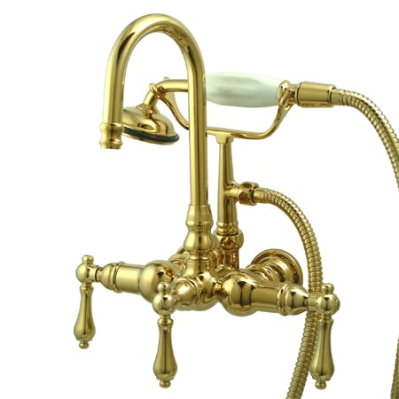 Elements Of Design Hot Springs Triple Handle Wall Mounted Clawfoot Tub Filler and Personal Hand Shower Polished Brass (PVD)