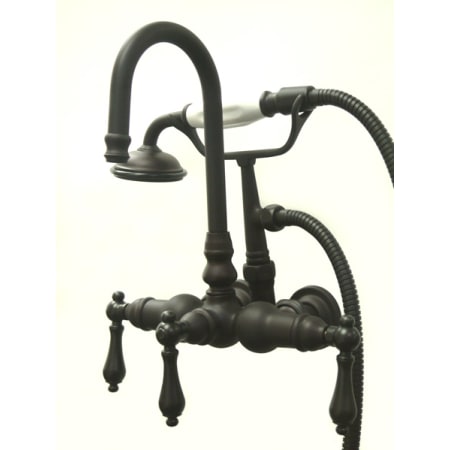 Elements Of Design Triple Handle Wall Mounted Clawfoot Tub Filler with 3-3/8" Center, Personal Hand Shower and Metal Lever Handles from the Hot Springs Collection Oil Rubbed Bronze