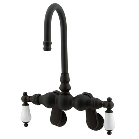 Elements Of Design Double Handle Wall Mounted Clawfoot Tub Filler with 3-3/8" to 9" Adjustable Center, Hi-Rise Spout and Porcelain Lever Handles from the Hot Springs Collection Oil Rubbed Bronze