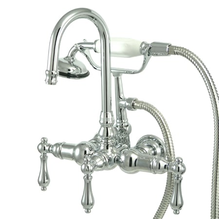Elements Of Design Triple Handle Wall Mounted Clawfoot Tub Filler with 3-3/8" Center, Personal Hand Shower and Metal Lever Handles from the Hot Springs Collection Chrome