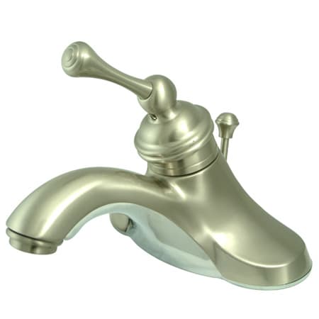 Elements Of Design Single Handle 4" Centerset Bathroom Faucet with Buckingham Lever Handle and Drain Assembly from the Vintage Collection Satin Nickel