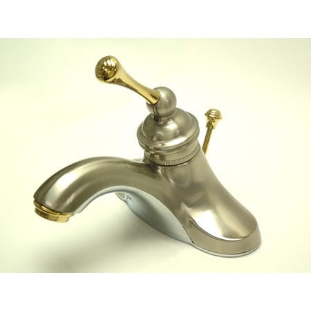 Elements Of Design Single Handle 4" Centerset Bathroom Faucet with Buckingham Lever Handle and Drain Assembly from the Vintage Collection Satin Nickel/Polished Brass (PVD)