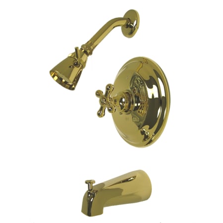 Elements Of Design Single Handle Tub and Shower Trim with Single Function Shower Head, Tub Spout and American Cross Handle from the Hot Springs Collection Polished Brass (PVD)