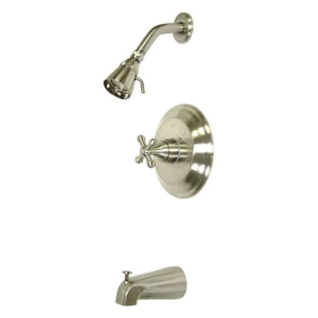 Elements Of Design Single Handle Tub and Shower Trim with Single Function Shower Head, Tub Spout and American Cross Handle from the Hot Springs Collection Satin Nickel