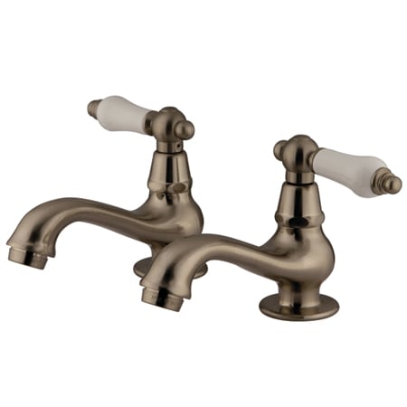 Elements Of Design Double Handle Basin Faucet with Porcelain Lever Handles from the St. Louis Collection Satin Nickel