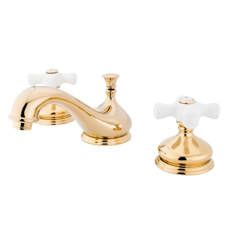 Elements Of Design Double Handle 8" to 16" Widespread Bathroom Faucet with Porcelain Cross Ha from the St. Louis Collection Polished Brass (PVD)