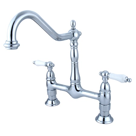 Elements Of Design Double Handle 8" Center Bridge Kitchen Faucet with Porcelain Lever Handles and Ceramic Disc Cartridges from the Heritage Collection Chrome