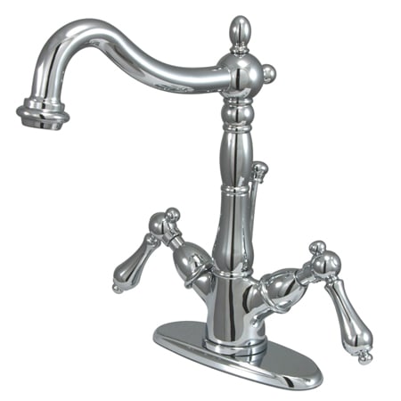 Elements Of Design Double Handle 4" Single Hole Bathroom Faucet with American Lever Handles and Brass Drain Assembly from the New Orleans Collection Chrome