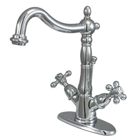 Elements Of Design Double Handle 4" Single Hole Bathroom Faucet with American Cross Handles and Brass Drain Assembly from the New Orleans Collection Chrome