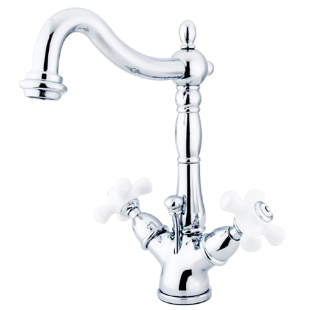 Elements Of Design Double Handle 4" Single Hole Bathroom Faucet with Porcelain Cross Handles and Brass Drain Assembly from the New Orleans Collection Chrome