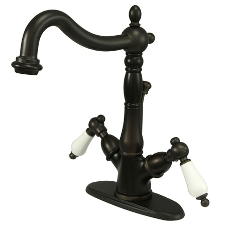Elements Of Design Double Handle 4" Single Hole Bathroom Faucet with Porcelain Lever Handles and Brass Drain Assembly from the New Orleans Collection Oil Rubbed Bronze