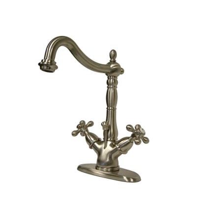 Elements Of Design Double Handle 4" Single Hole Bathroom Faucet with American Cross Handles and Brass Drain Assembly from the New Orleans Collection Satin Nickel