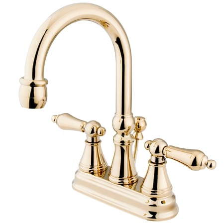 Elements Of Design Double Handle 4" Centerset Bathroom Faucet with American Lever Handles and Brass Drain Assembly from the Madison Collection Polished Brass (PVD)