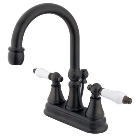Elements Of Design Double Handle 4" Centerset Bathroom Faucet with Porcelain Lever Handles and Brass Drain Assembly from the Madison Collection Oil Rubbed Bronze