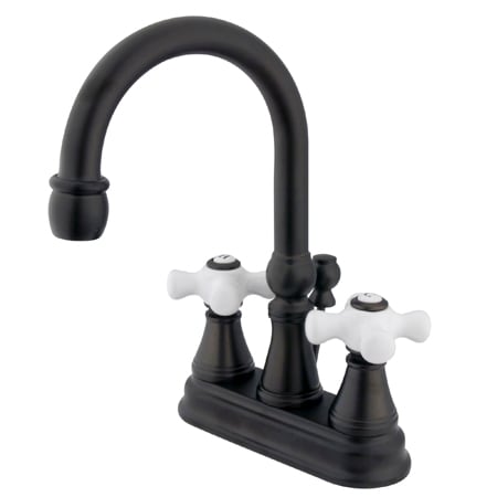 Elements Of Design Double Handle 4" Centerset Bathroom Faucet with Porcelain Cross Handles and Brass Drain Assembly from the Madison Collection Oil Rubbed Bronze