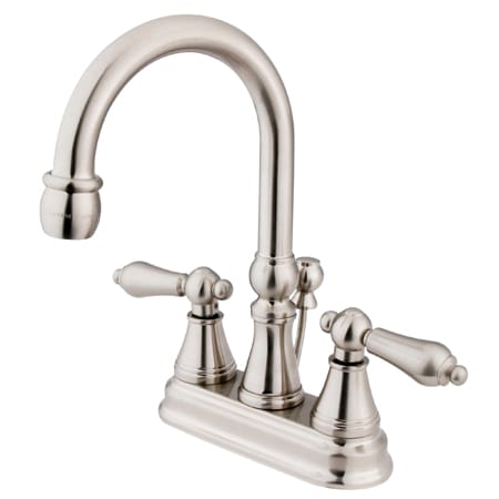 Elements Of Design Double Handle 4" Centerset Bathroom Faucet with American Lever Handles and Brass Drain Assembly from the Madison Collection Satin Nickel