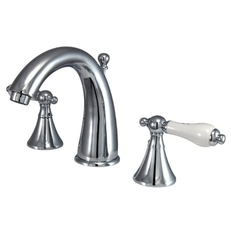 Elements Of Design Double Handle 8" to 16" Widespread Bathroom Faucet with Porcelain Lever Handles and Brass Drain Assembly from the Los Angeles Collection Chrome
